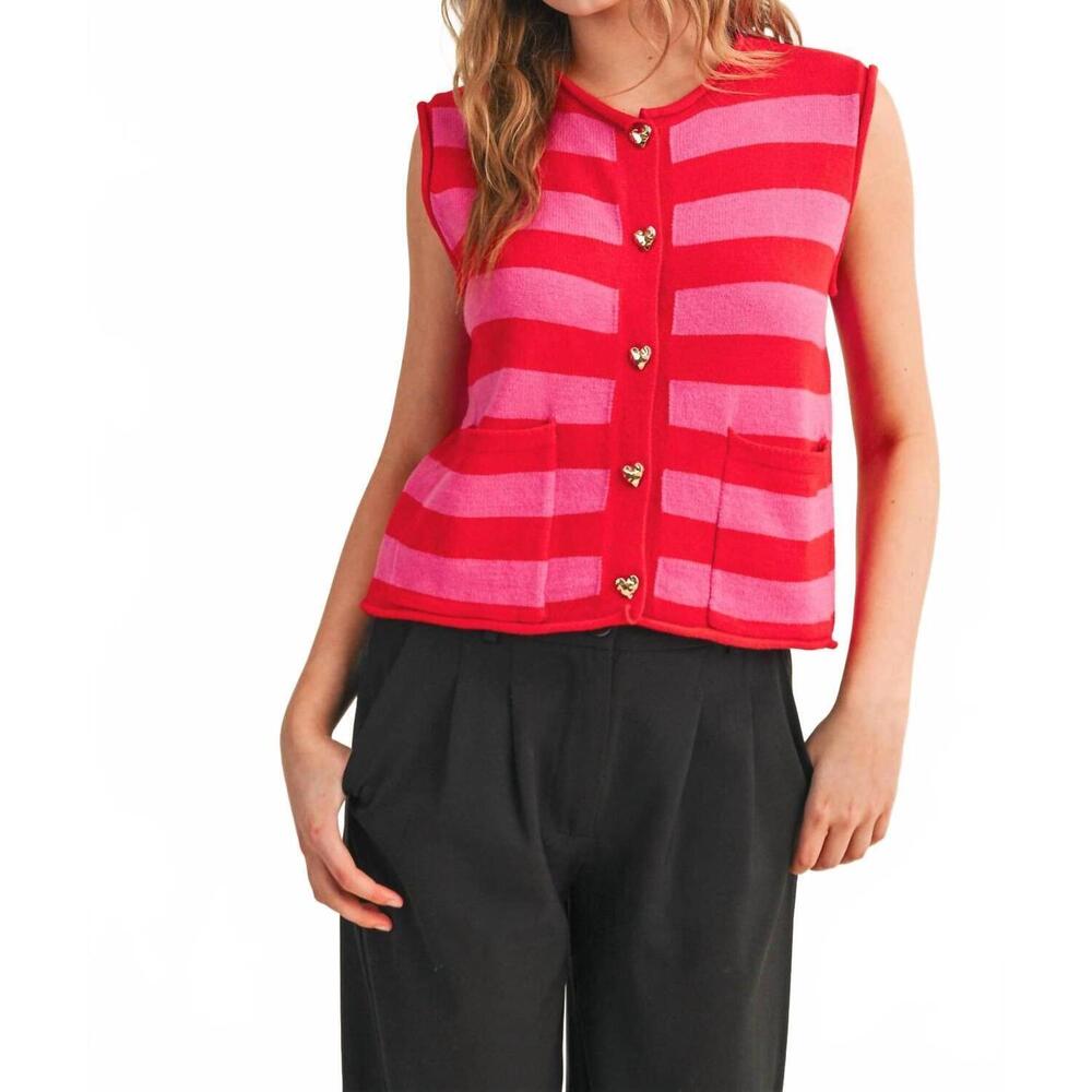 NEW &MERCI the molly vest top in red / pink